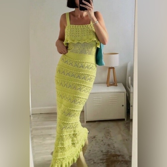 ZARA Lime Green Crochet Maxi Dress - Picture 2 of 11